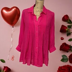 Women's Pink Button-Up Blouse